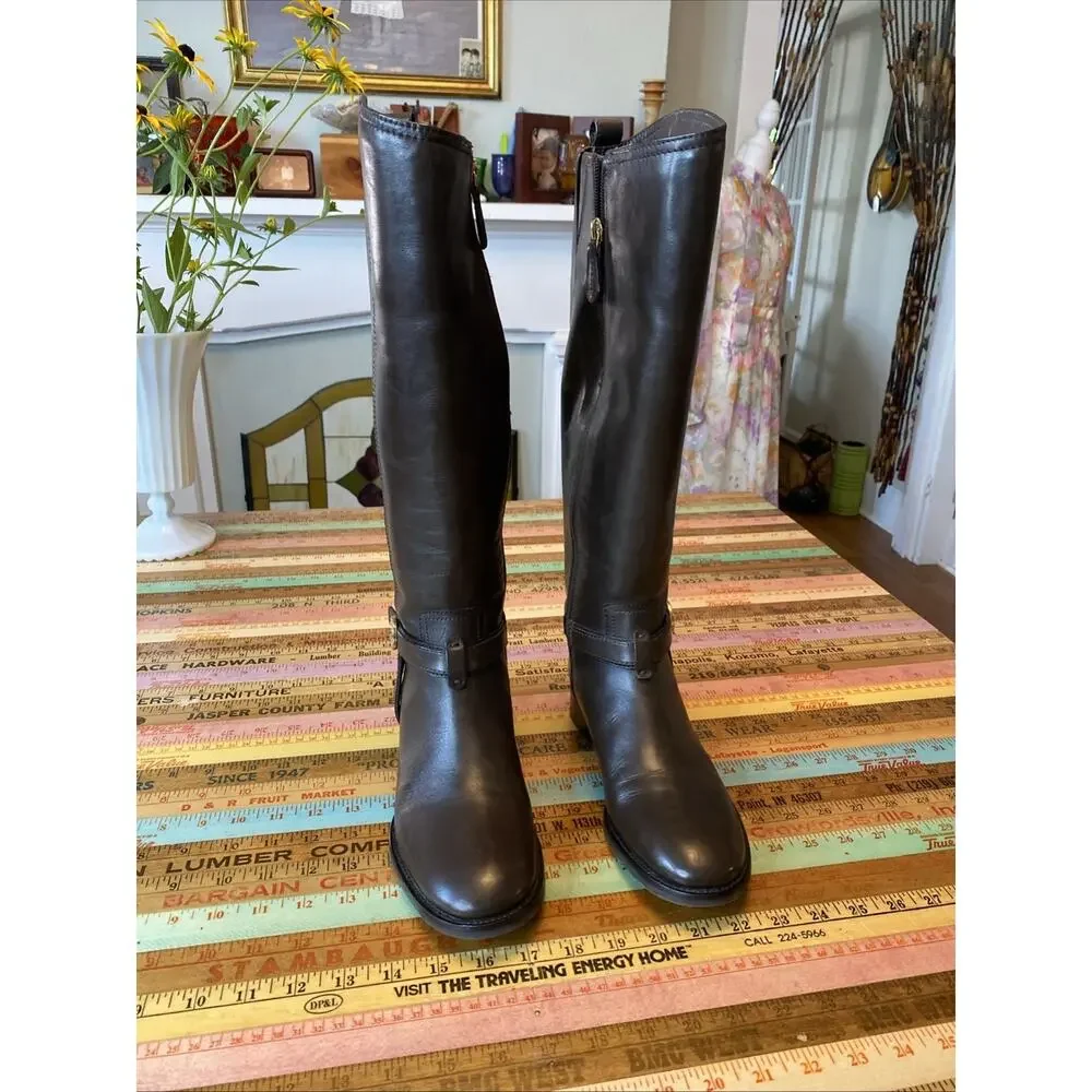 Tory Burch Bristol Brown Leather Riding Harness Boot Size 7 equestrian High